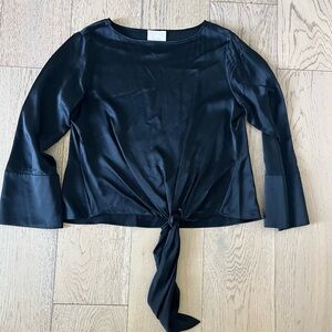 Cinq à Sept Black Satin Tie-Front Blouse Size Small
